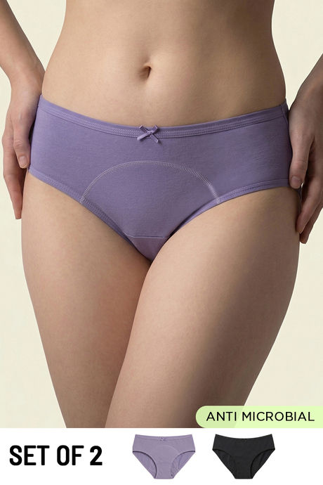 Buy Lavos Medium Rise Full Coverage Hipster Period Panty (Pack of 2) - Multicolor